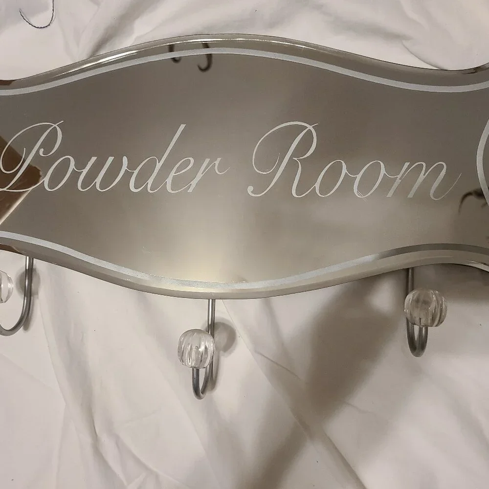 Mirrored Etched Beveled Glass with 3 Hooks Wall Mounted Hanger Powder Room
